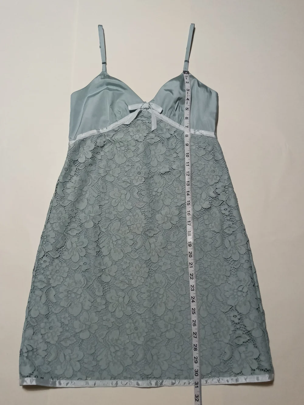 Coach Lace Slip Cami Mini Dress Accent Bow in Dusty Blue Size 2